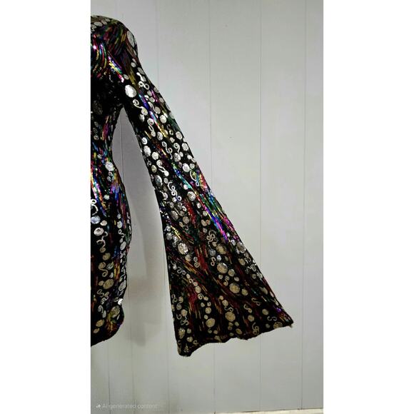 Miss Ord V-Neck Flared Sleeve Multicolor Shimmering Sequin Mini Dress HOCO Small - Picture 5 of 9